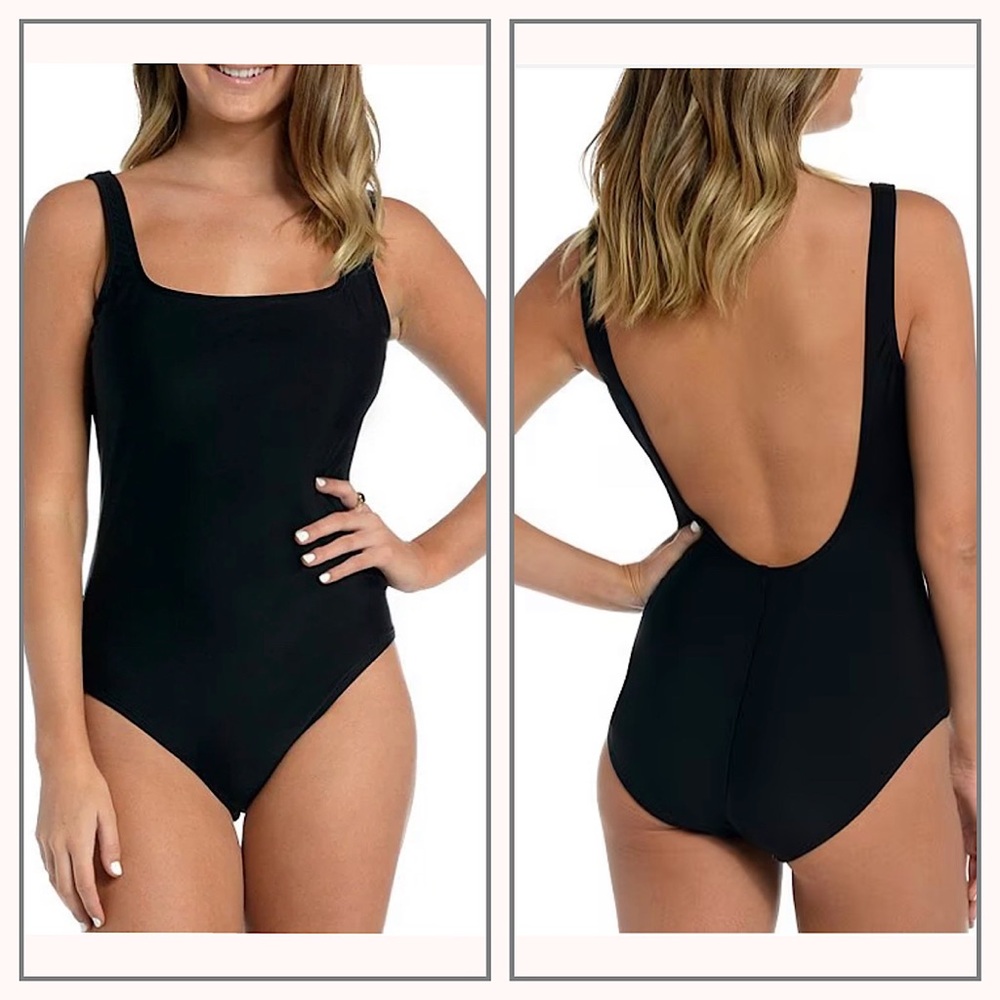 Hobie Black Solid Square Neck Tank Woman’s Junior Size M One Piece Swimsuit
